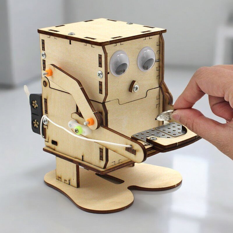 Stem Robotics Kit - 나무 조립 DIY 로봇 동전 먹는