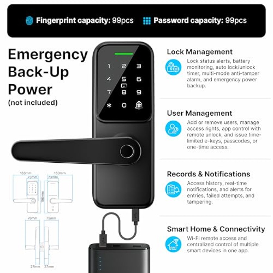 현관문, 침실, 사무실용 지문인식, 키패드, 초인종,  - Smart Door Lock Wifi 리뷰 및 가격